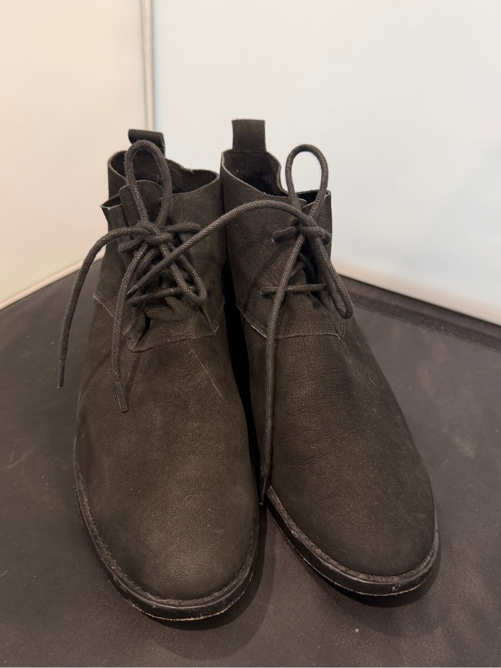Eileen Fisher Rey Ankle Booties Black Tumbled Nubuck Leather Minimal 9.5